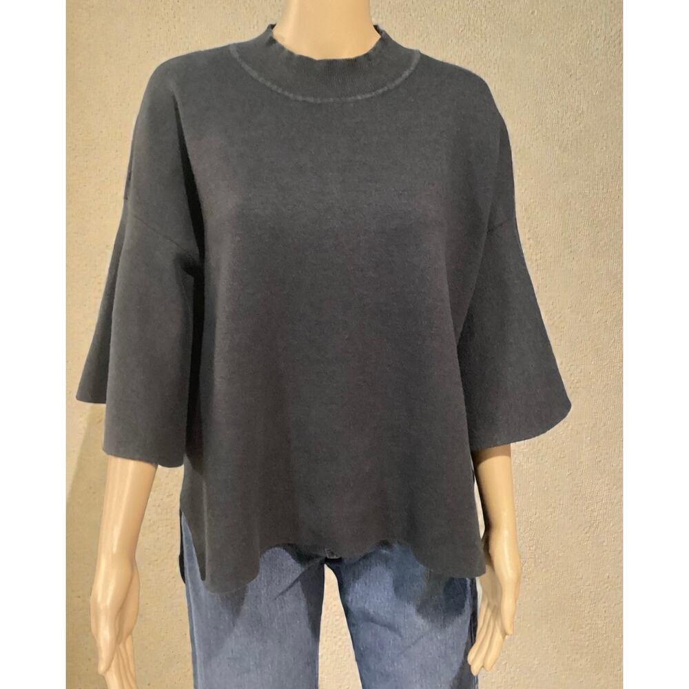 Sunday in Brooklyn Gray Dramatic Bell Sleeve Mock Neck Knit Top size L